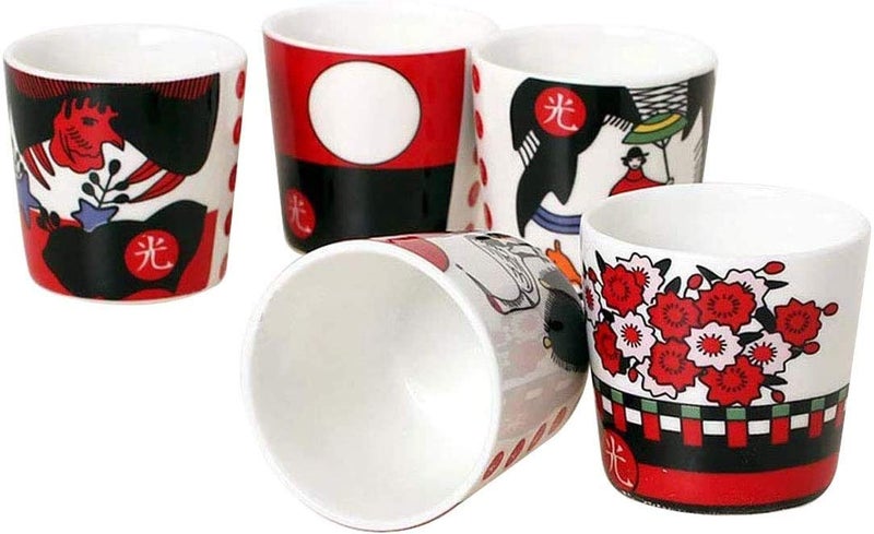 LENITH] Korean Funny Soju Shot Glasses Sets, O-Kwang Hwatu, Korea Traditional Card Game Printed for Sake, Whiskey, Tequila, Liquor - Image 1